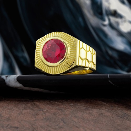 Men's Solitaire Ring 1.50CT GDGL Certified Natural Red Ruby In 18k Yellow Gold - Picture 2 of 12