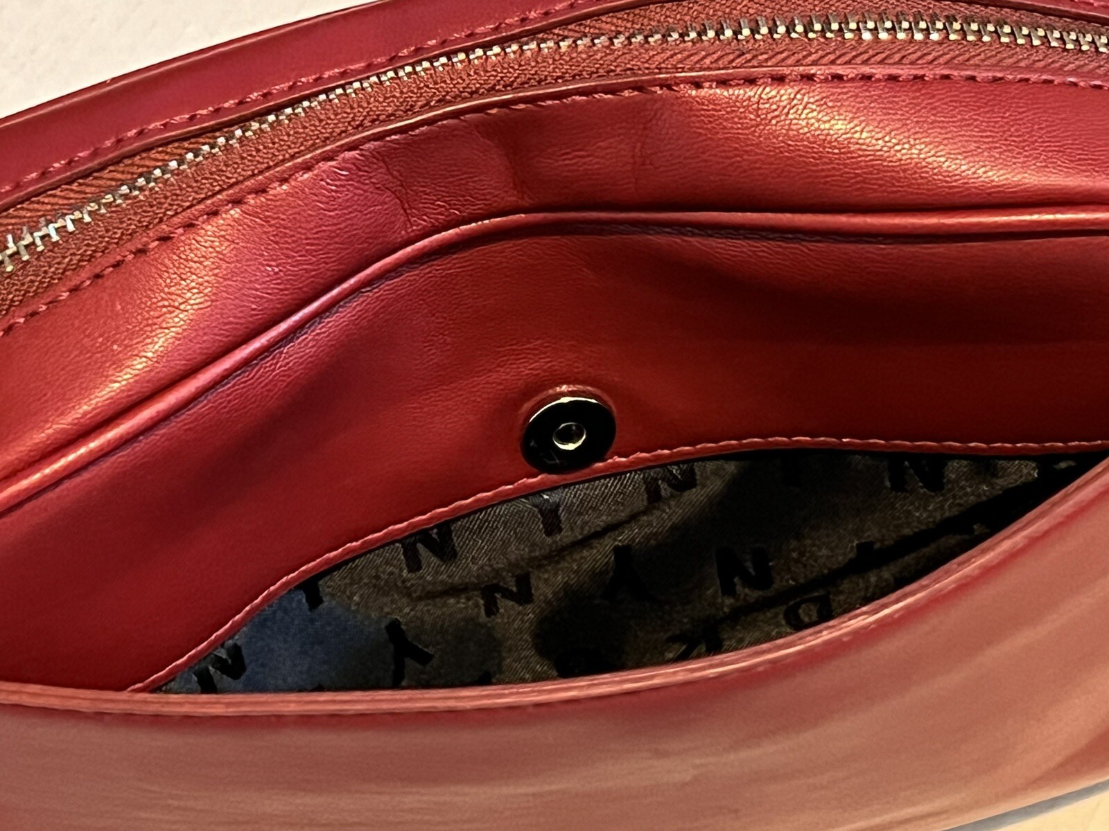 DKNY Tilly Logo Embossed Camera Bag Crossbody Red Lea… Gem