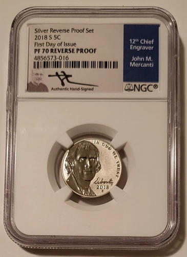 NGC 2018 S Jefferson Nickel Reverse Proof PF70 FDI Mercanti Signed