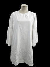 Michael Kors M White Cotton Eyelet Poplin Shift Dress Long Sleeve Summer EUC