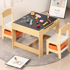 3 Piece Kids Table and Chairs Set with Toys Storage for Toddler