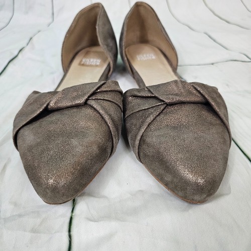 EILEEN FISHER Fuller Metallic Suede d'Orsay Flat Shoes~Size 8 - Picture 4 of 10