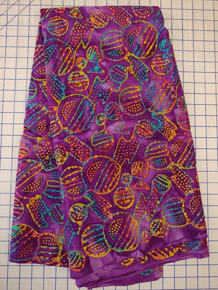 Embroidered Cotton BATIK Fabric Purple 1 1/2 YARDS - Image 2 of 2