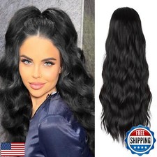 FREEMEIGE Black Drawstring Ponytail Extension Long Wavy Ponytail Extension fo