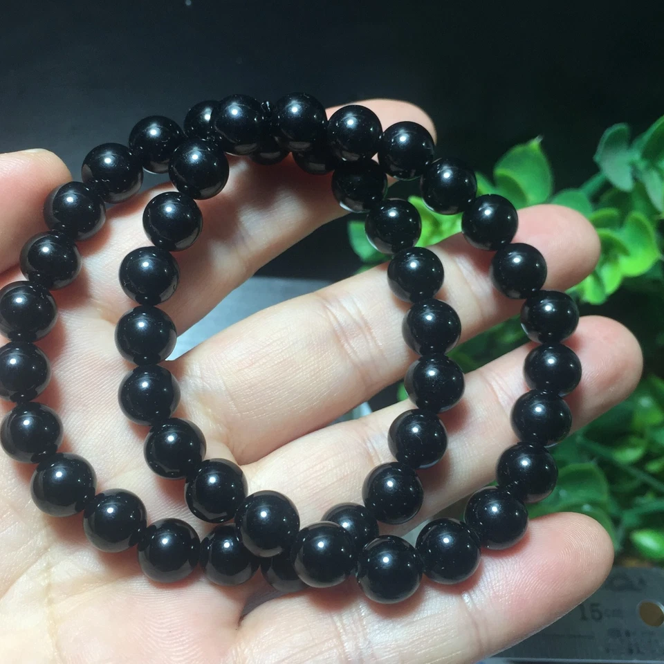 Pulsera elástica 2 piezas 8 mm obsidiana natural cuentas redondas regalo Reiki suerte 01 Foto 2 de 4