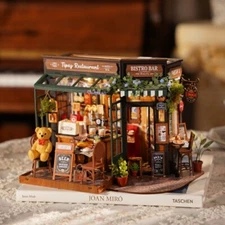 Rolife DIY Miniature Dollhouse Kit Wooden Mini House Tipsy Restaurant Xmas Gifts