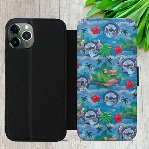 TROPICAL OHANA STITCH FLORAL FLIP WALLET PHONE CASE FOR IPHONE SAMSUNG HUAWEI - Picture 33 of 36