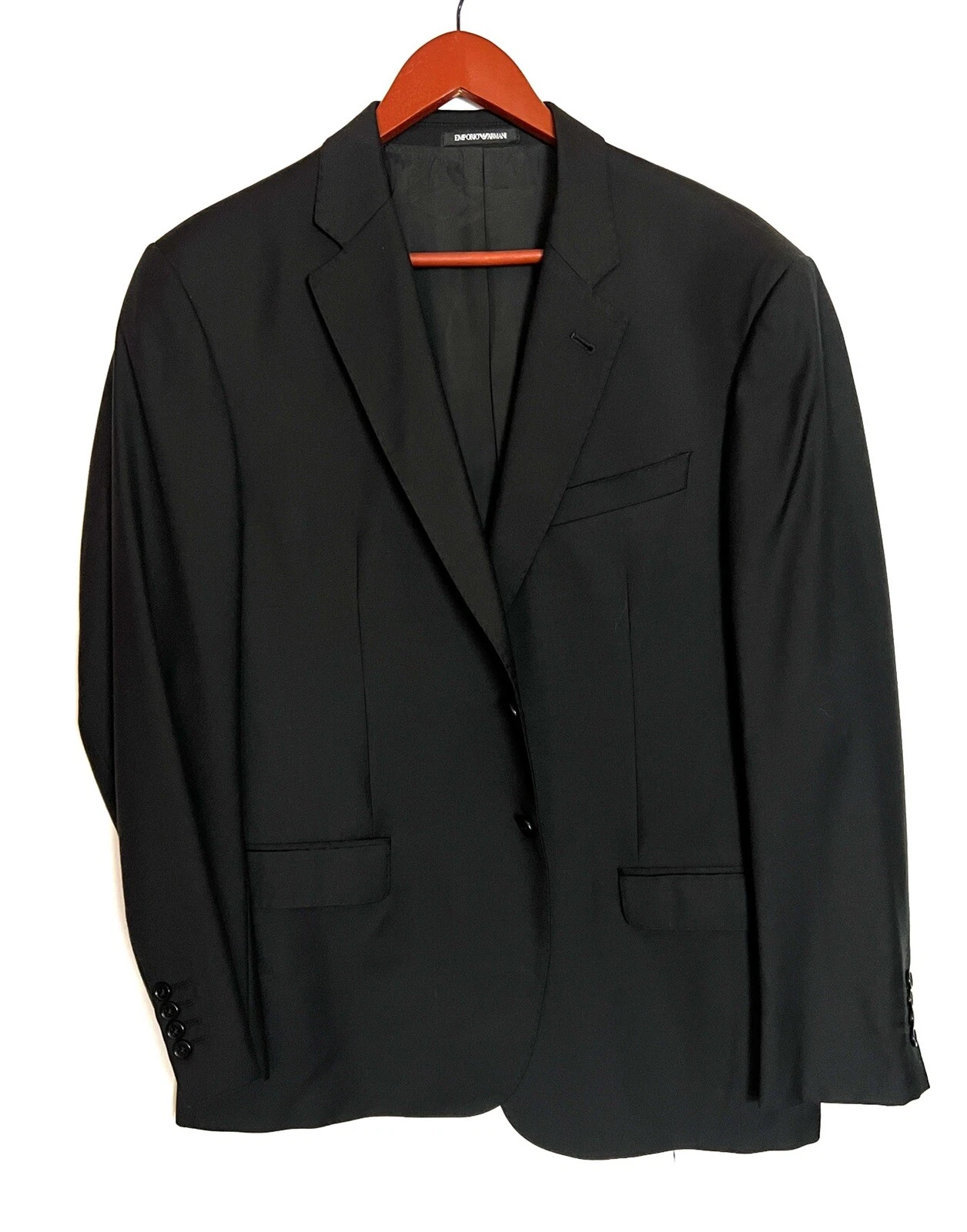 Giorgio Armani — #386 Emporio Armani 100% Wool Solid  Black Suit Jacket Size 44 Short