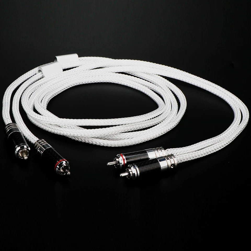 Pair 16 Cores 4N Pure Silver Audio RCA Cable Carbon Fiber RCA Plug for Amplifier - Image 3 of 4