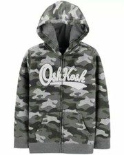 OshKosh Boy's Size 6 Gray Camo Hoodie Jacket with Fleece Lining Zip Coat NEW