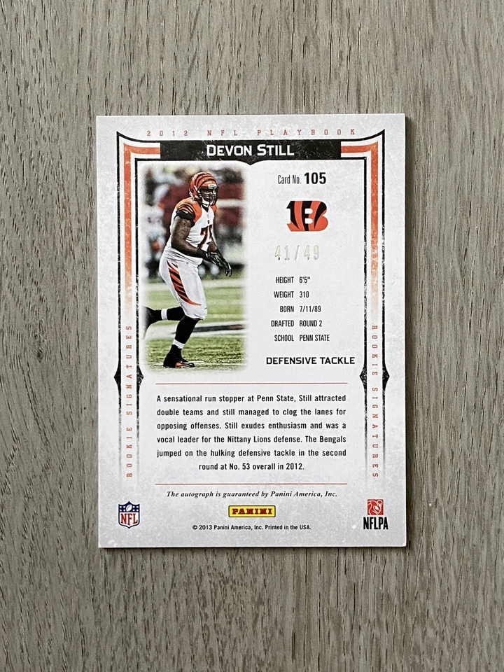 2013 Panini Playbook Autograph | Devon Still | #105 | 41/49 | Bengals - Image 2 of 2