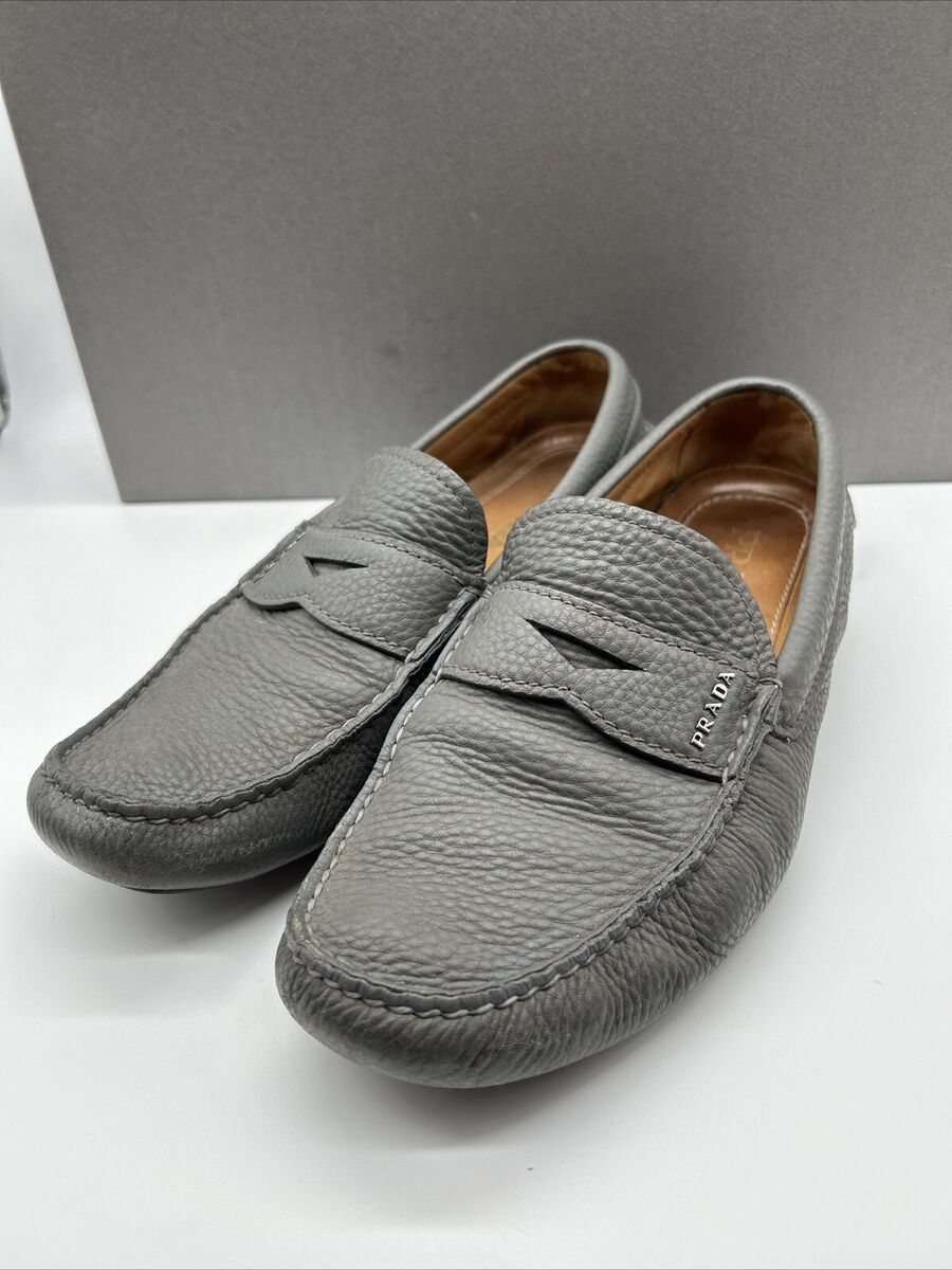 Prada Gray Saffiano DD 001 Penney Driver Slip On Loafers Prada Gray Saffiano DD 001 Penney Driver Slip On Loafers