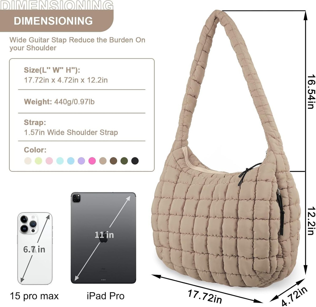 Quilted Puffer Tote Bag Purse Puffy Crossbody Shoulder