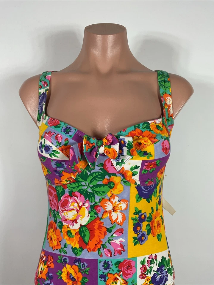 NEW VINTAGE Anne Cole Bathing Suit Size 12 Ivory Rose 1 Piece Underwire Hi Cut - Image 3 of 4