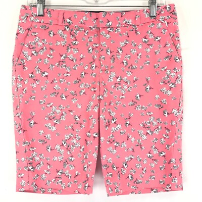 Banana Republic Bermuda Shorts Women's 4 Pink Gray Cotton Blend Floral 2 Pocket