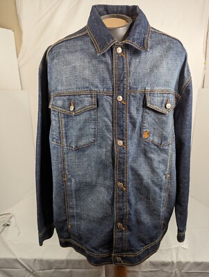 Roca Wear Mens Blue Jean Jacket with Embroidered Jute Logo on Back Size 2XL