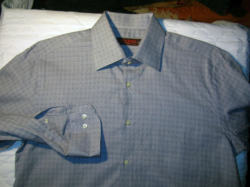 Camisa de vestir estampado azul Etro hecha en Italia 16 1/2 - 16 3/4 x 35 (S41) Foto 2 de 4