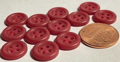 12 Vintage Rimmed Matte Muted Red Plastic Buttons Almost 1/2'' 12mm NOS 13258