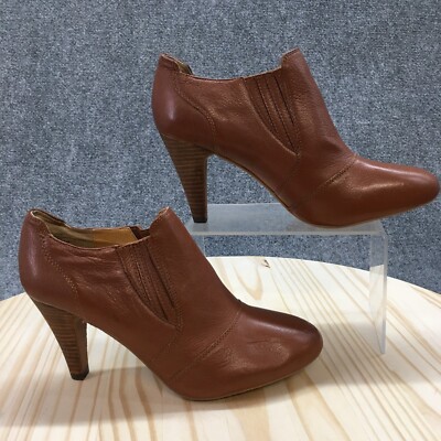 Audrey Brooke Boots Womens W Wide Avignon Heels Ankle Booties Brown  Leather