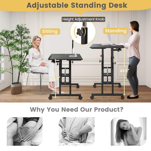 Mobile Standing Desk w/ Flip-over Desktop&Portable Stand Up Desk for Home - Picture 3 of 10