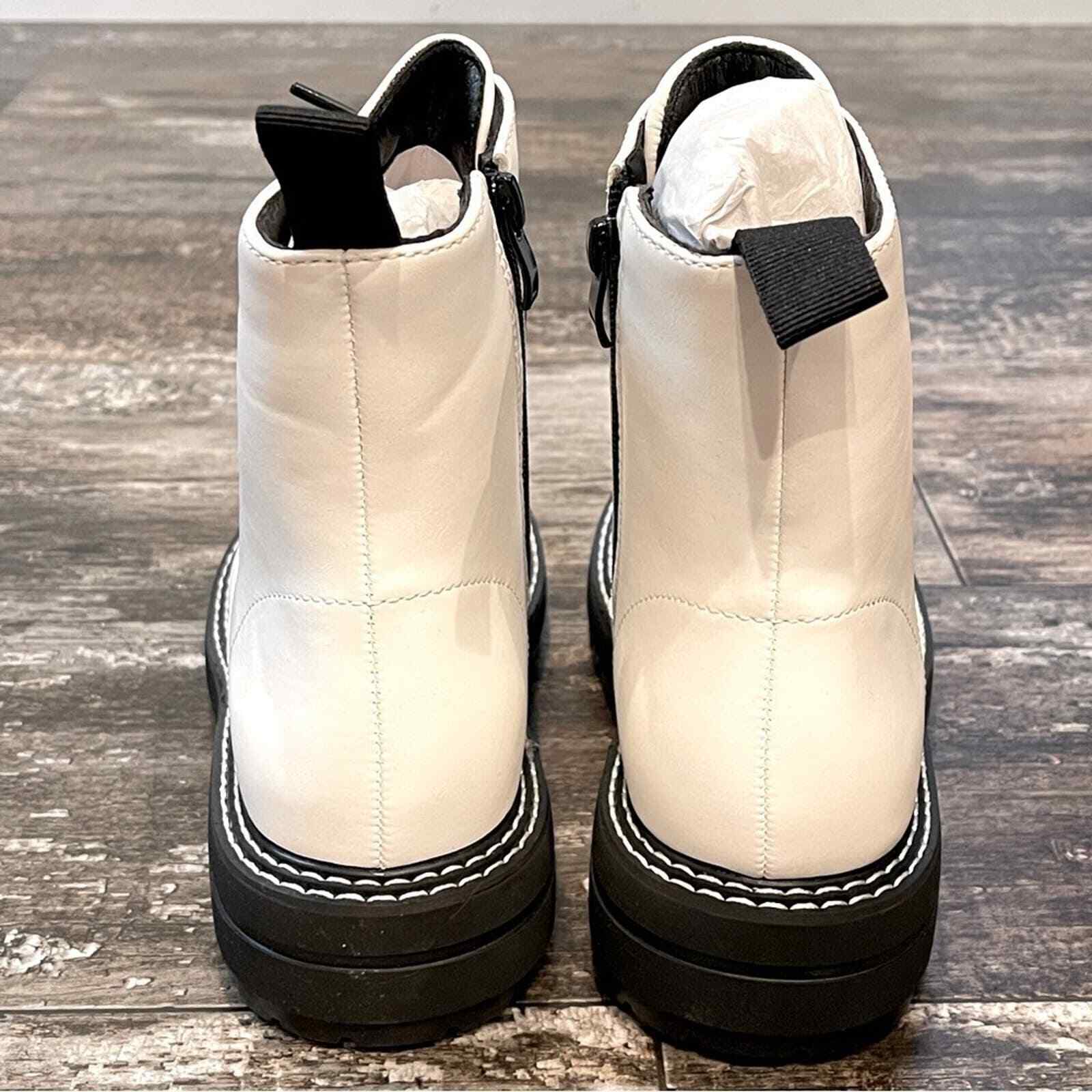 Dunes Women's Size 7 White Cannon Lace Up Boots Zipper Vegan Leather