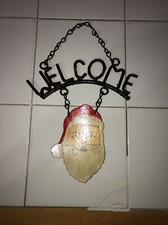 Vintage Hand Painted Metal Christmas Santa Welcome Hanger