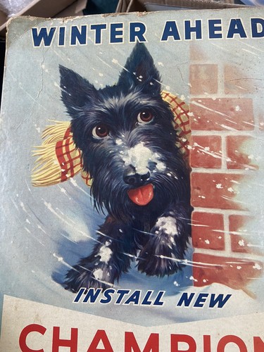 Original ca.1950 CHAMPION Spark Plugs Scotty Dog Winter Ahead STORE Standee SIGN - Picture 2 of 7