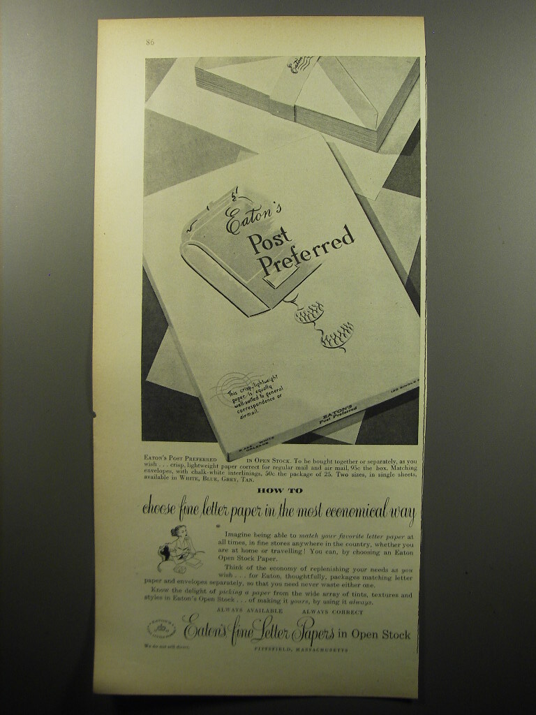 1951 Eaton&rsquo;s Post Preferred Paper Ad - How to choose fine letter 