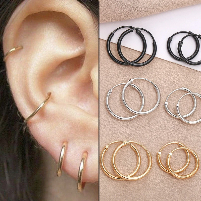 Womens Mens Round Hoop Earrings Hip Hop Punk Circle Piercing Earring Jewelry