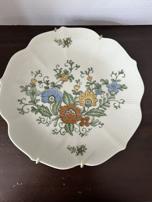 Floral Japanese Plate In Crackled Ceramic Stoneware (t4)