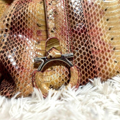 Salvatore Ferragamo Bolso de Mano Cartera Gancini Marrón Cuero Auténtico JAPÓN USADO FS - Imagen 7 de 8