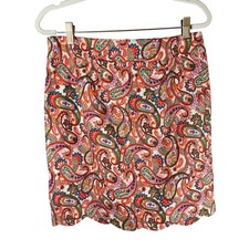 Talbots Skirt 4P Multicolor Paisley Print Scalloped Hem Cotton Blend Chic Preppy