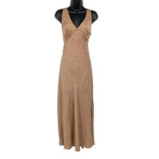 American Eagle Leopard Print Maxi Dress Small V-Neck Side Slit Sleeveless Slip