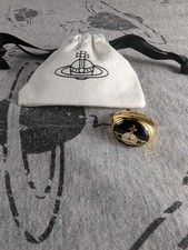 Vivienne Westwood Gold and Black Orb Faced Ring UK Size L