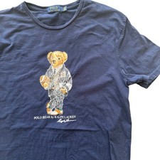 Polo Ralph Lauren Polo Bear T-Shirt Mens Large Navy Blue Football Graphic Tee