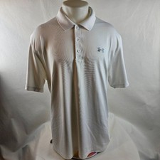 Under Armour Mens 2XL White Polo Shirt HeatGear Loose Fit Golf Performance