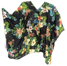 1X 2X 3X  TROPICAL FLORAL SEE THROUGH CHIFFON PONCHO AND/OR SCARF TOP 42" X 28"