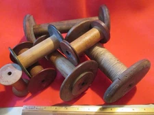 7 OLD VTG Industrial Wooden Thread Wool Spool Rope Spindle Makers Bobbin Wood
