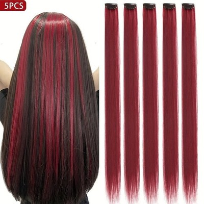 5PCS 24 inch Straight Synthetic Hair Extensions Clip In Weft Vibrant Shades