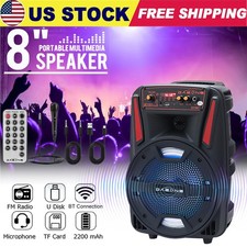 8'' 1000W Portable FM Bluetooth Speaker Subwoofer Heavy Bass Sound System Party
