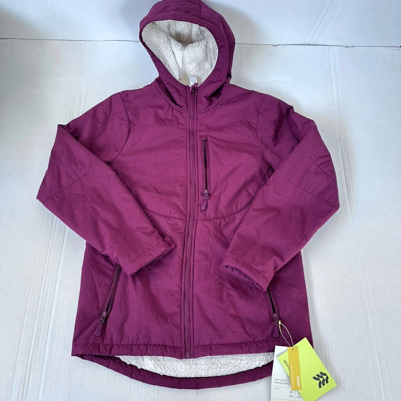 New With Tags All in Motion Multisex Softshell Sherpa Maroon Jacket Small S