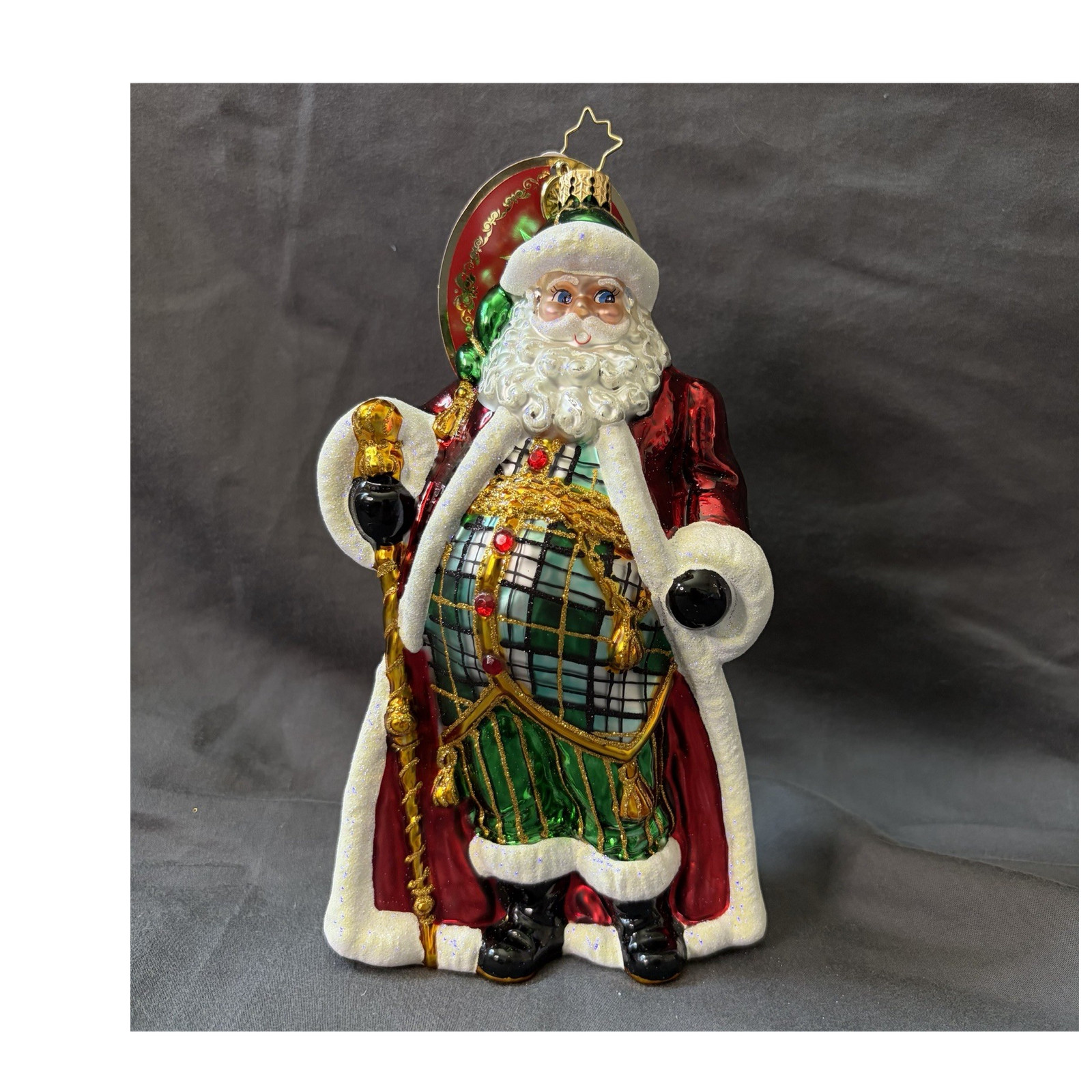 Christopher Radko Hand Painted Glass Plaid Santa Ornament 1021640 Christmas