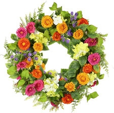 18" Spring Summer Wreaths for Front Door, Artificial Floral Wreath with Daisy Fl