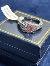 Pink Cubic Zirconia Size 7 Ring Rhodium Plated w/ Box NWT