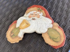 Hand Painted Wood Santa Claus Christmas Folk Art Wall Plaque ~ Signed