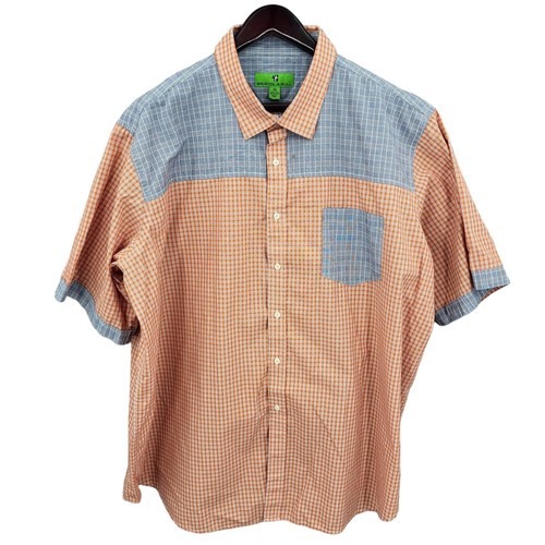 Bristol & Bull Shirt Mens 3X Orange Blue Check Button Up Short Sleeve Preppy