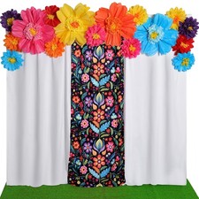 19 PCS Mexican Fiesta Decorations Set Paper Flowers Polyester Backdrop