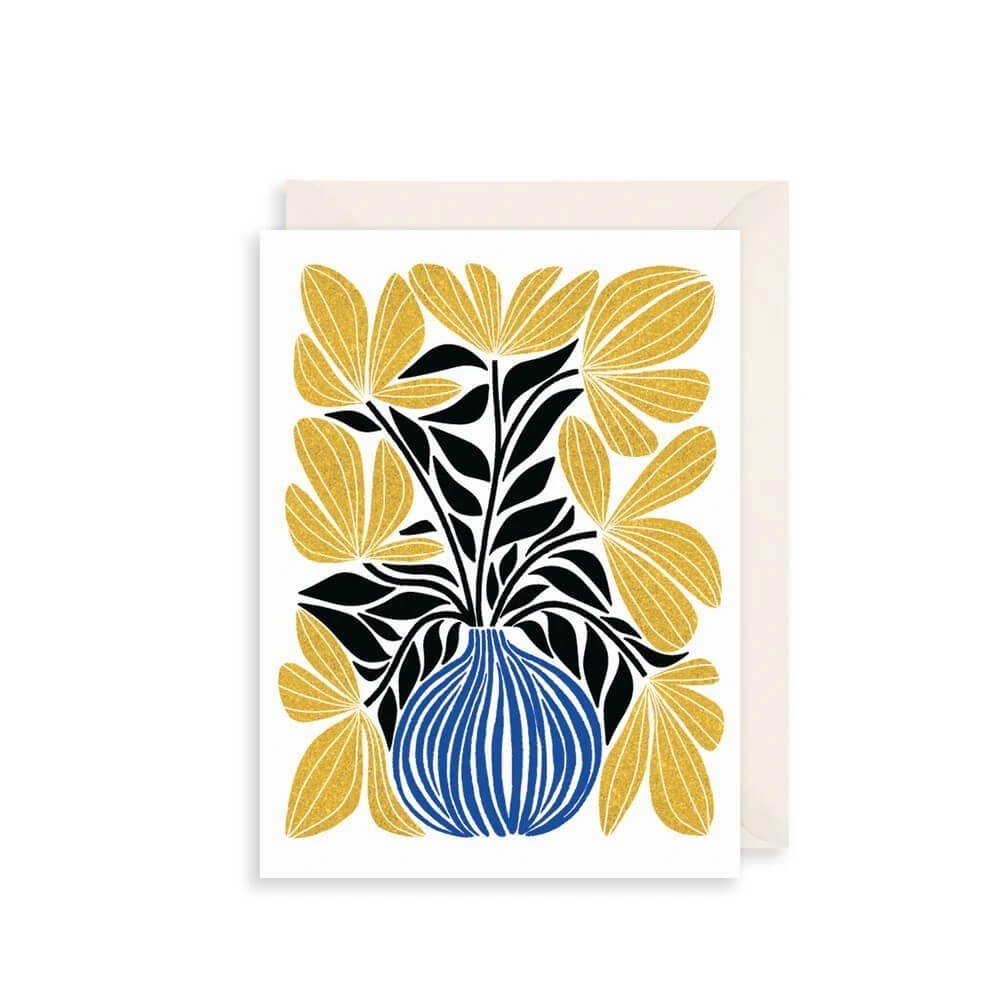 Stylish Birthday Card Stripe Vase Floral - Illustrated Gold Foiled Greeting Card