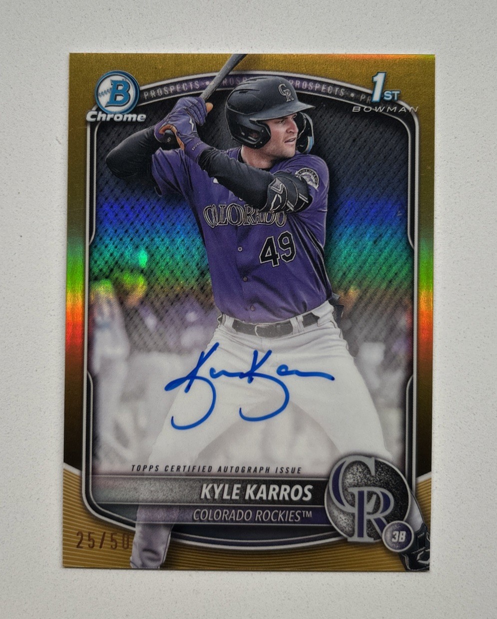 2025 Bowman Chrome Kyle Karros 1st Auto - True Gold Refractor 25/50 #CPA-KK
