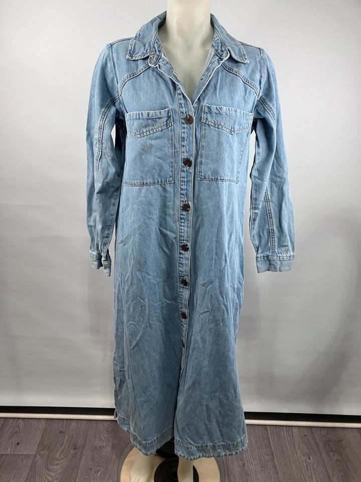 Ceres Life Size S Light Wash Denim Midi Shirt Dress Western Casual Coastal